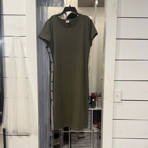 No Boundaries Olive Green Maxi Dress with Striped Sides